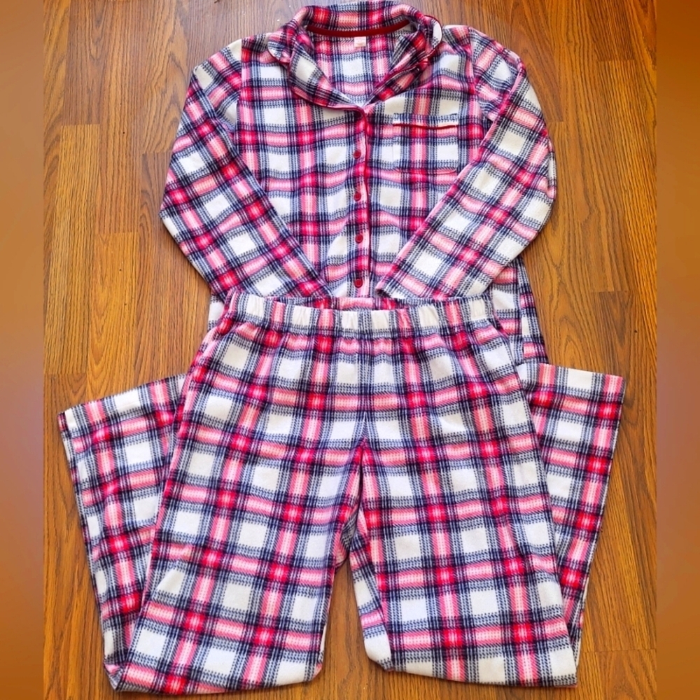 Joe Fresh Women's Plaid Fleece Pajama Set Sz S/P Red White Black Sleepwear
